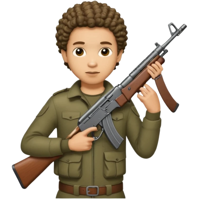 AK47 in hand, light skin male with shortest curly hair  emoji