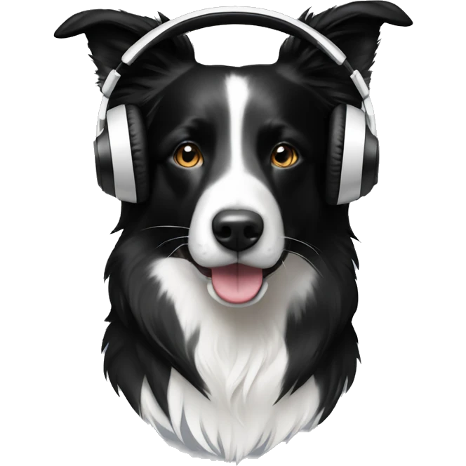 black and white border collie wearing headphones emoji