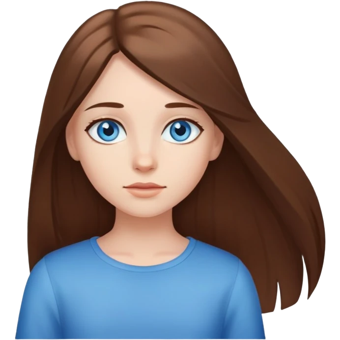realistic portrait of a girl with blue eyes and brown long straight hair emoji