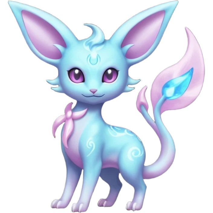 Shiny Sparkly Bioluminescent Glowing Espeon-Lumineon-Skitty-Amaura-Dragonair-Fakémon-hybrid-creature (full body)  emoji