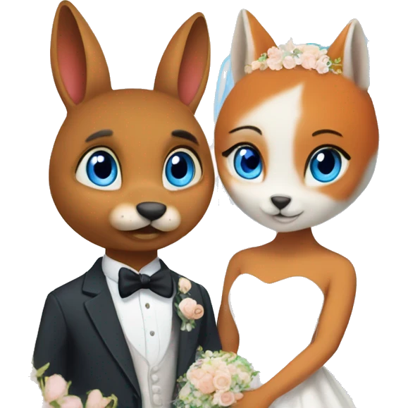 bunny with blue eyes and fox on their wedding day emoji