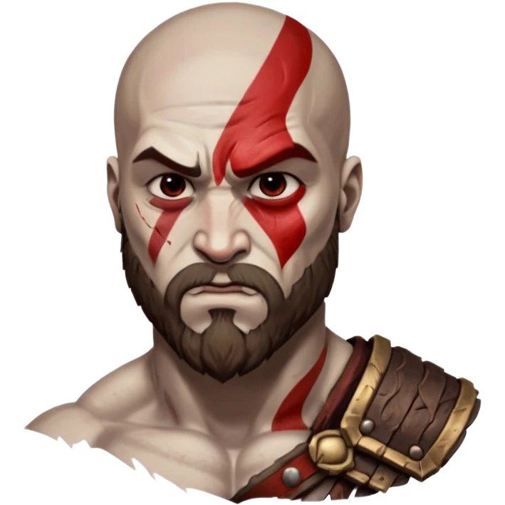 Visage de Kratos du jeu PlayStation a la perfection, c'est a dire que la marque rouge doit partir jusqu'à l'arrière du crâne  emoji
