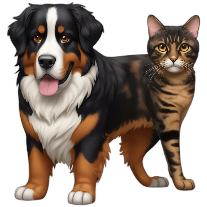 A Bernese dog next to A tortoiseshell cat without white emoji