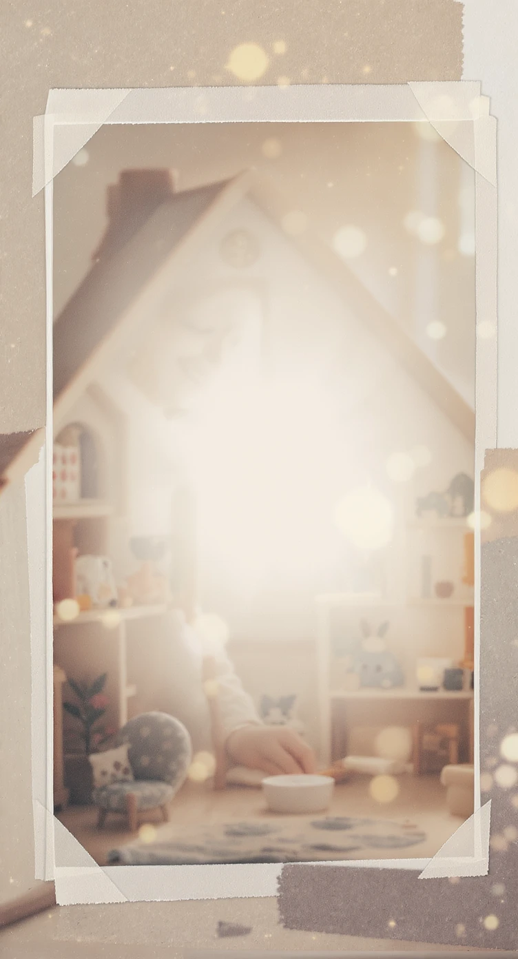 smiling girl arranging furniture in doll house emoji