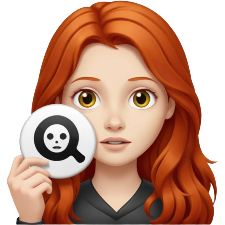 Long haired redhead holding a LURK sign emoji