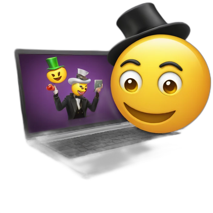 magician programming a laptop with an emoji of a truck on the laptop screen emoji