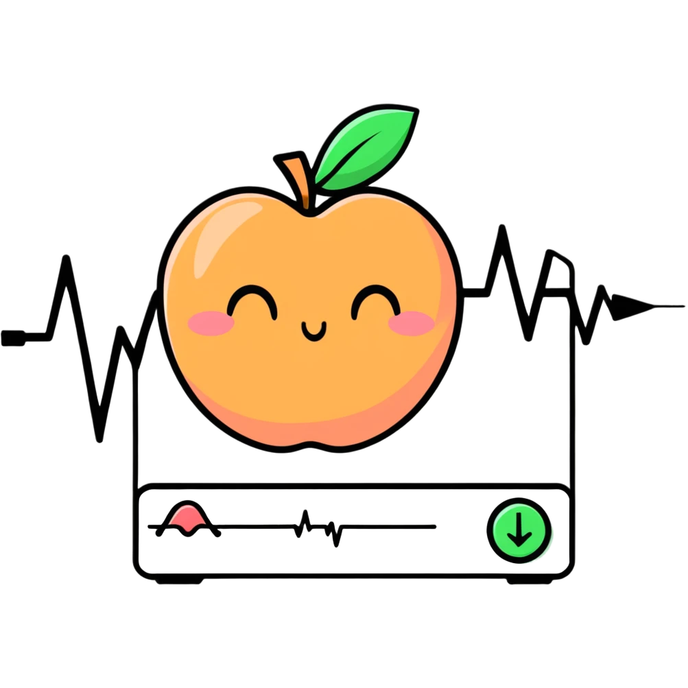 cute cartoon peach with an EKG heartbeat line emoji