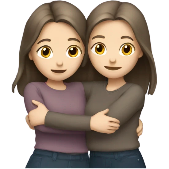 two pale brunette girls hugging emoji