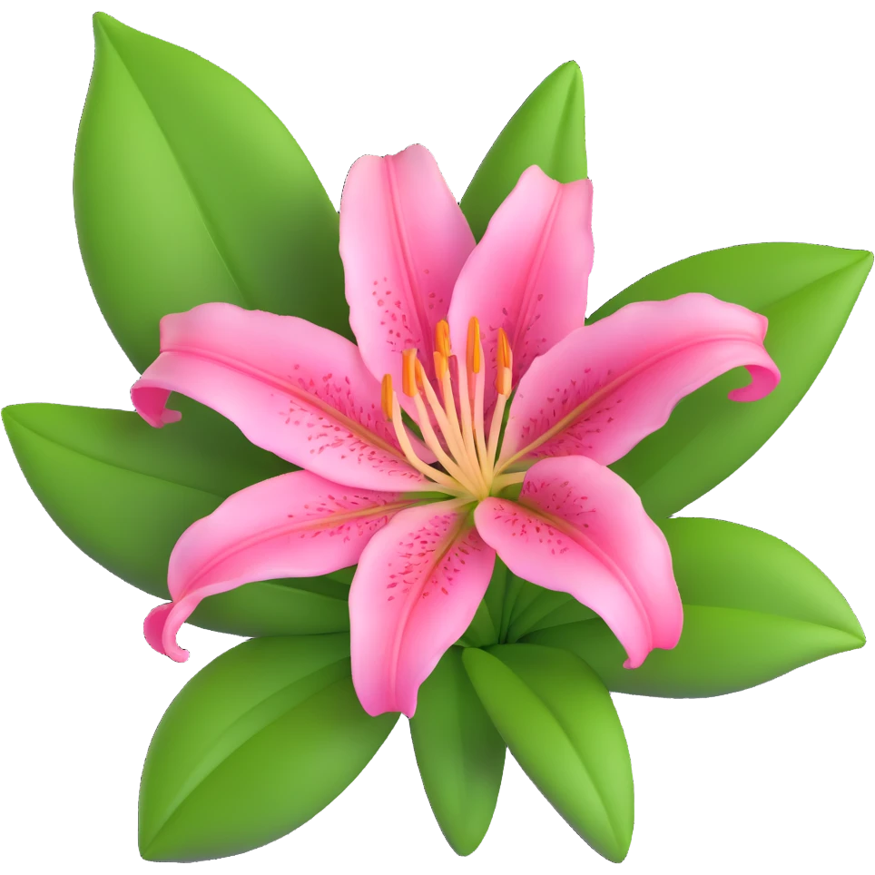 Elegant pink lily flower with detailed petals and green foliage emoji