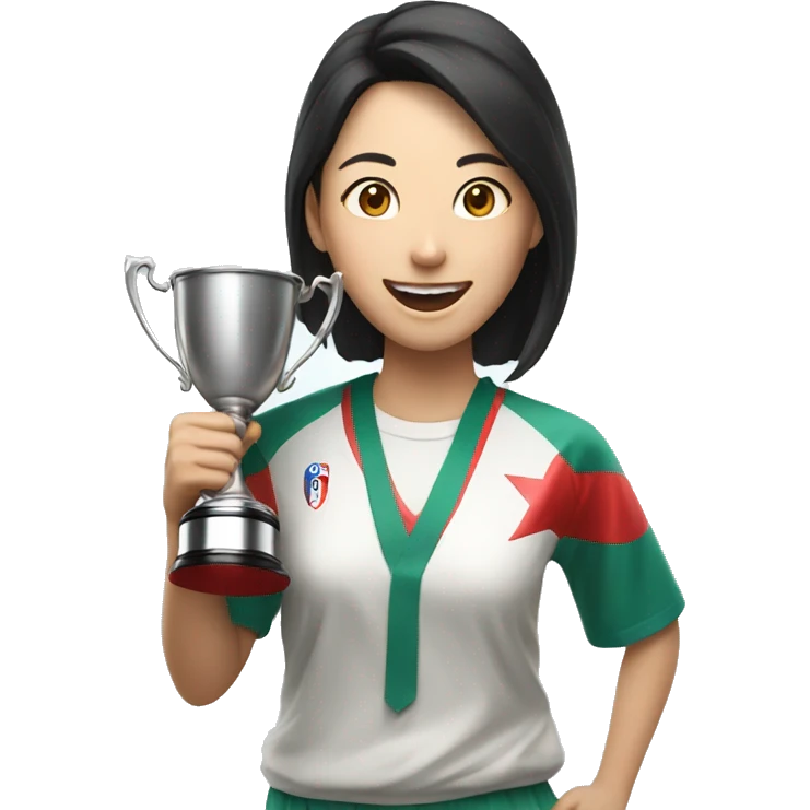 asian happy woman with champion cup emoji