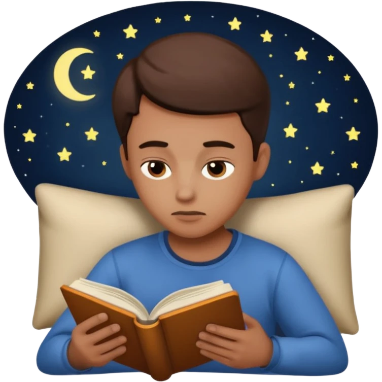 person infront of a book learning in the middle of the night emoji