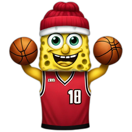 spongebob wearing red miami heat jersey holding basketball emoji