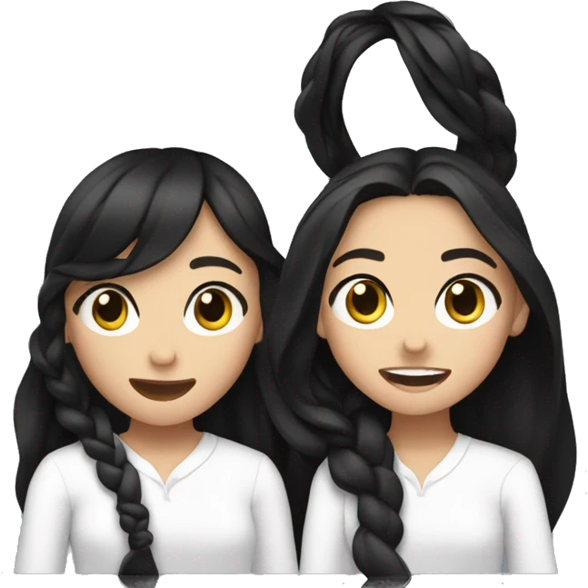 Olivia Rodrigo singing with a girl with white shirt wavy black hair and black eyes emoji
