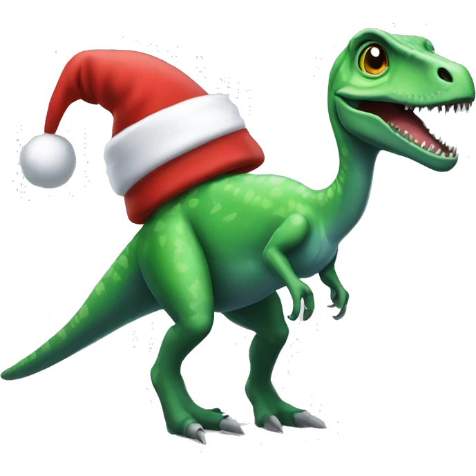 Troodon dinosaur in a Santa hat emoji