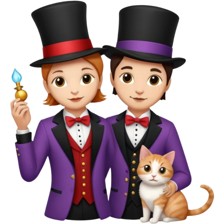 magician couple and their pet cat emoji