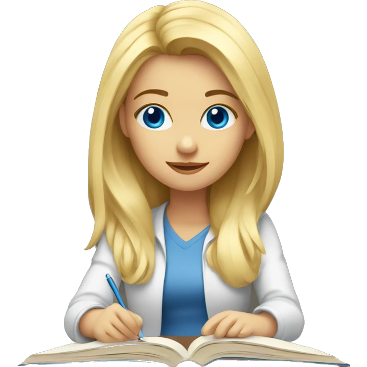 blonde girl blue eyes studying emoji
