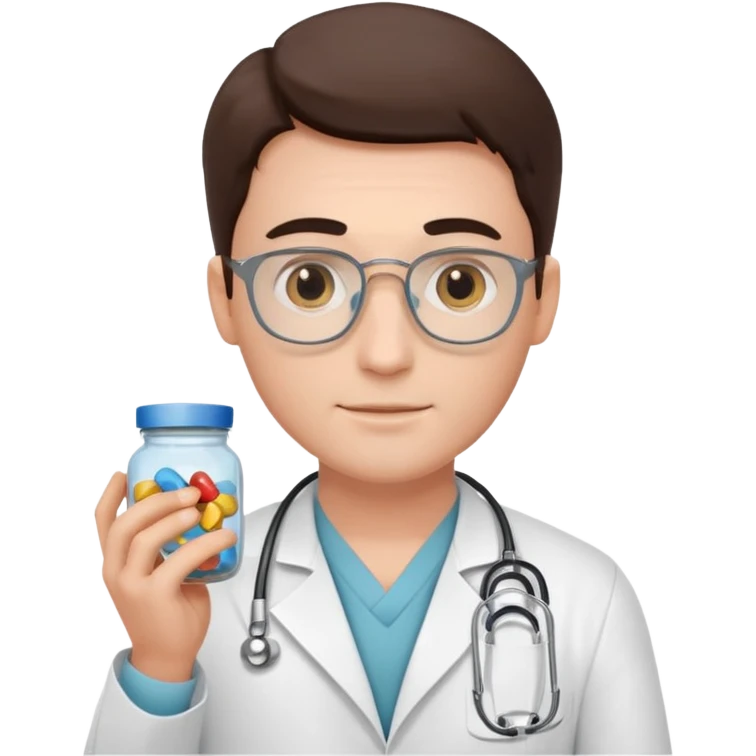 male doctor of medicine holding pills jar emoji