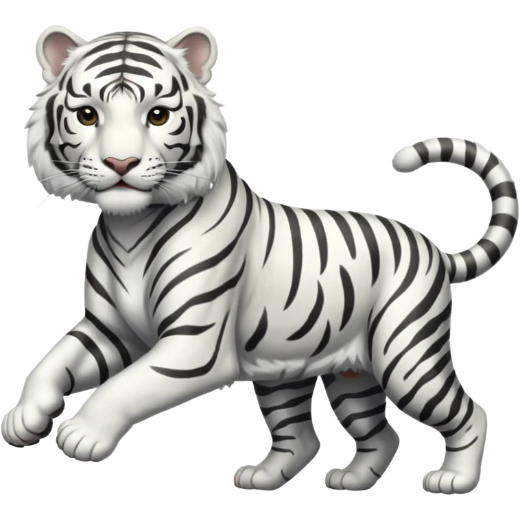 A white tiger pouncing at the screen with silver accsents make it less cartoon looking  emoji