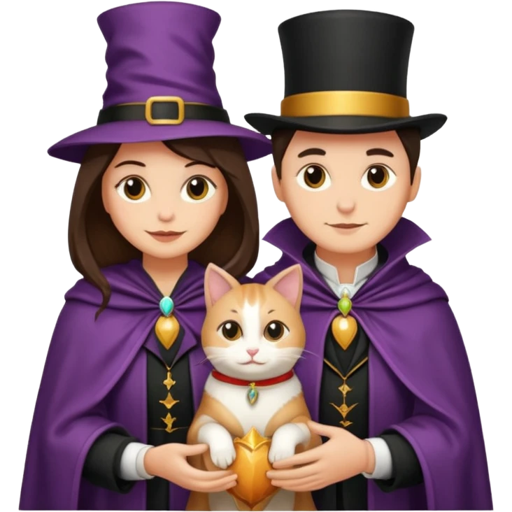 magician couple and their pet cat emoji