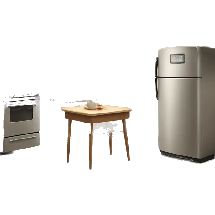 Realistic beige retro vintage kitchen with counters and cabinets. emoji