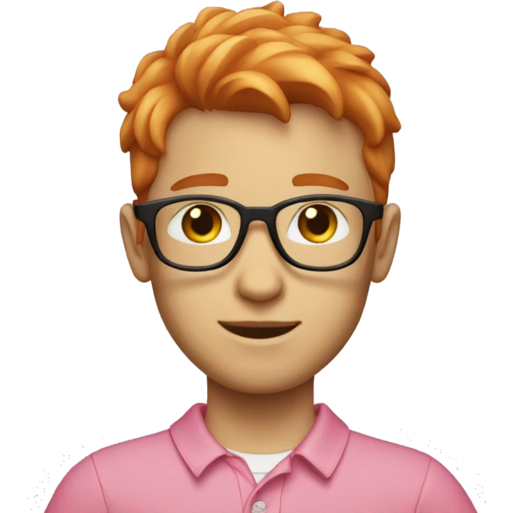 light red hair boy with a beard small glasses and pink polo emoji