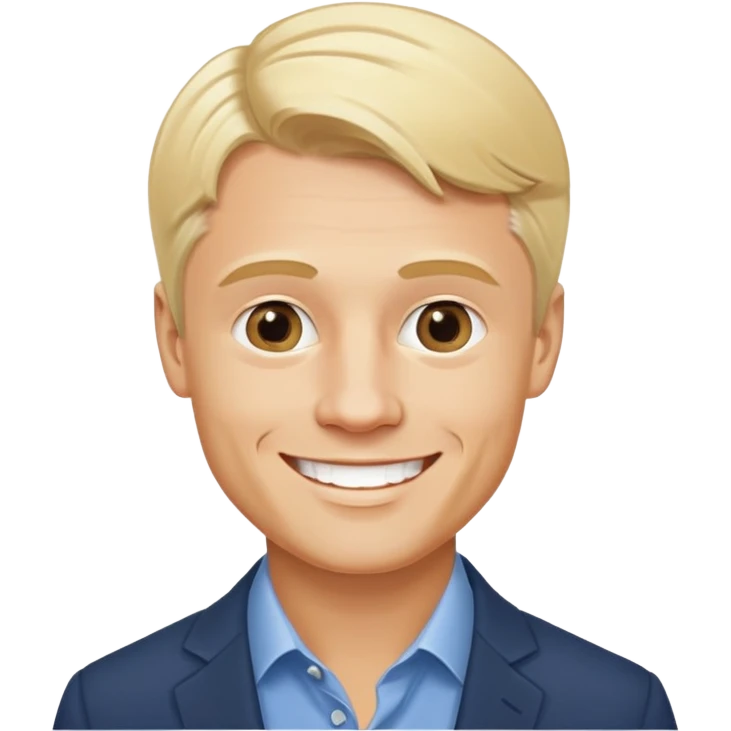 Oleg Tinkov, smiling, blond hair, business casual emoji