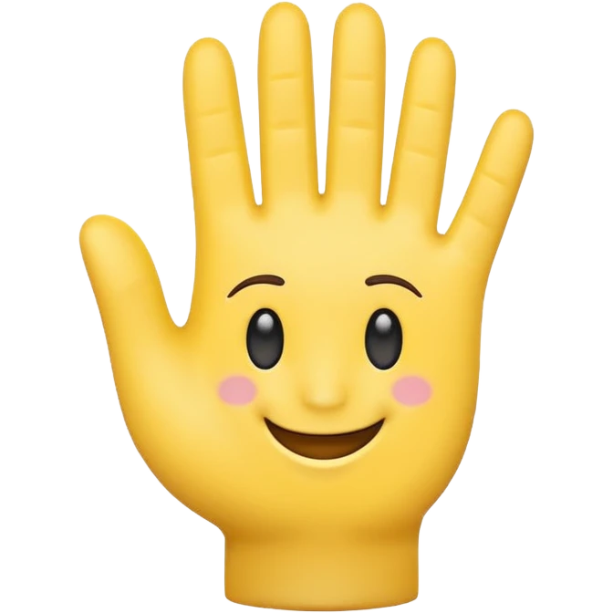 friendly waving hand emoji, palm facing forward, with a happy face on the hand, simple and beautiful emoji