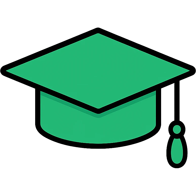 green mortarboard hat, bold, easy to recognize emoji
