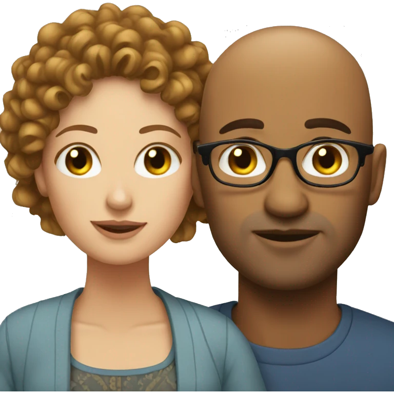 Bald man with curly woman  emoji