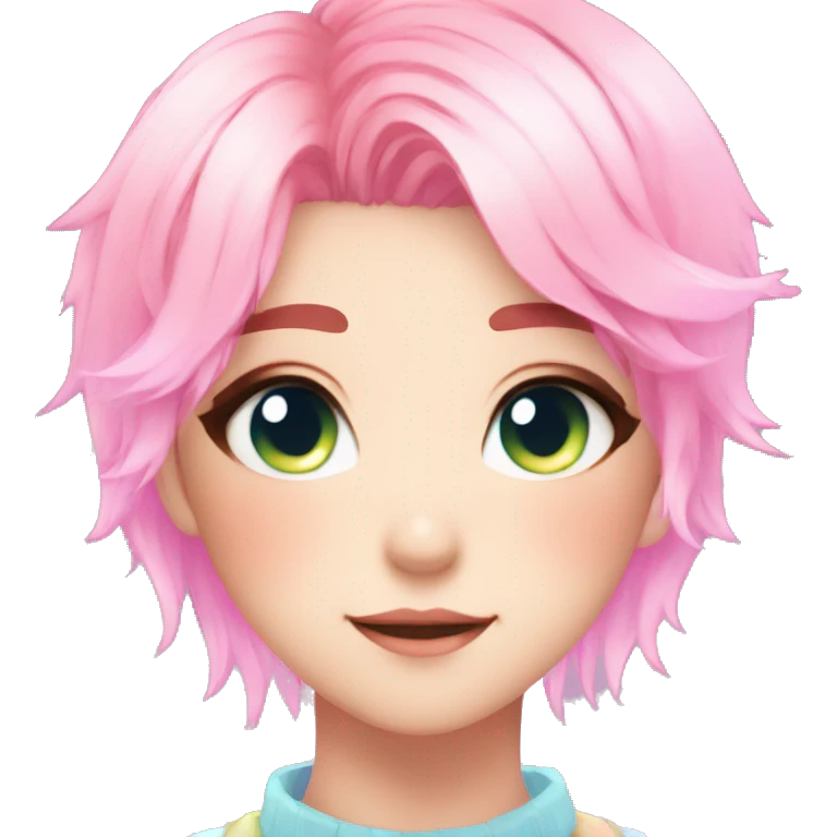 Gorgeous anime style femboy with blushing face aesthetic and pretty colorful shiny gradient pastel hair trending style emoji