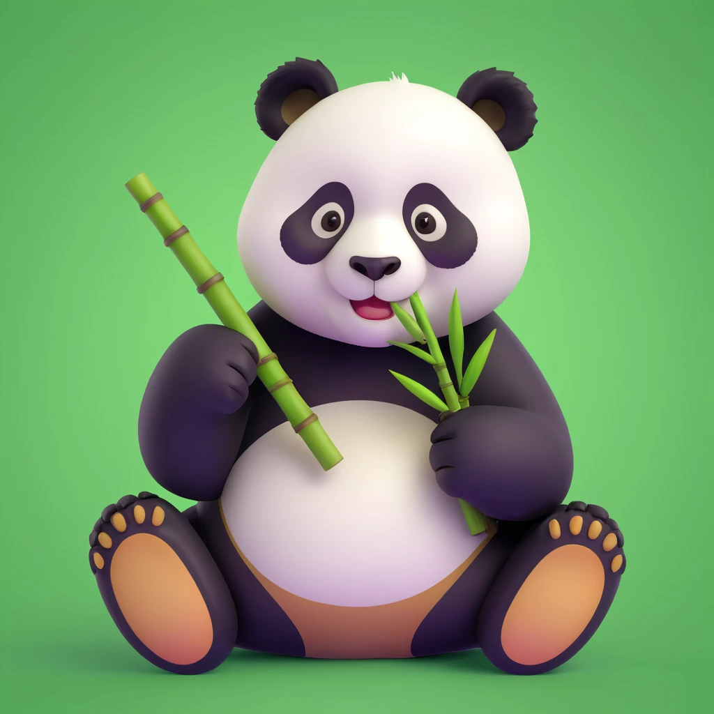 panda eating bamboo in forrest background, close up pose emoji