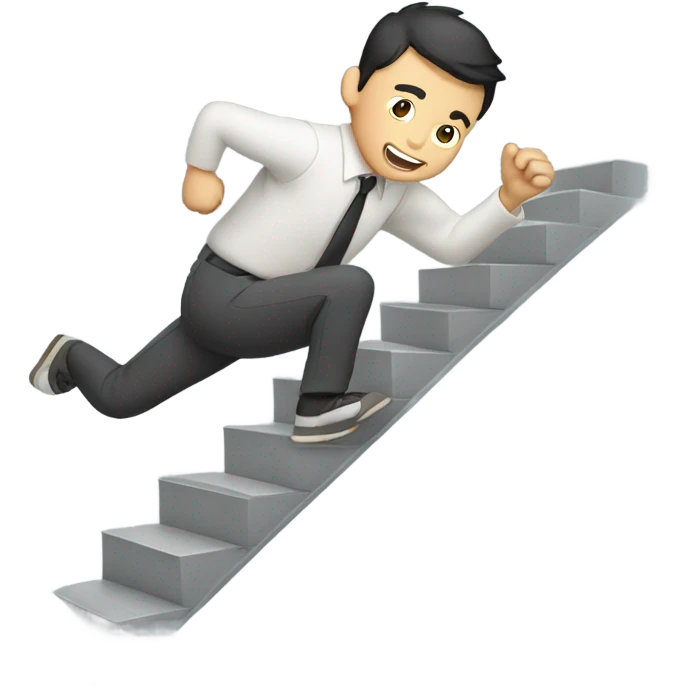 Asian guy falling down long steps emoji