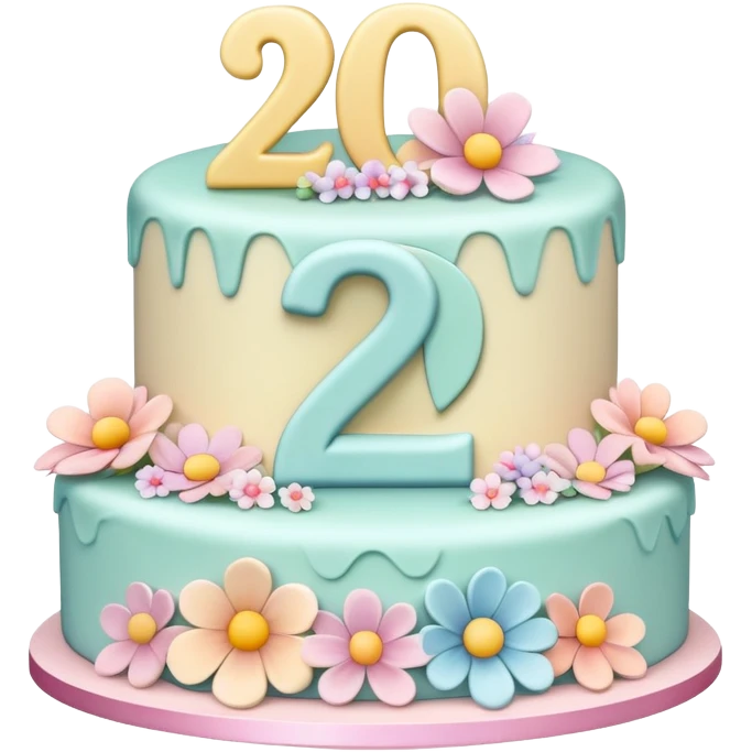 make a floral pastel cake that is aesthetic with the number 2 and 0 on it emoji
