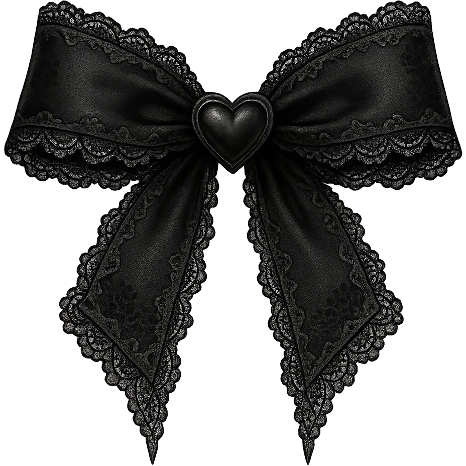  gothic bow with black lace trim and heart charm, remove background emoji
