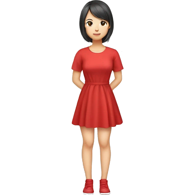 Red Cute dress, asian girl full body emoji