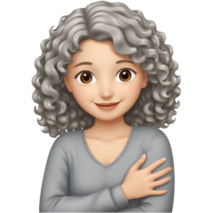 silver, wavy/curly hair shorter than shoulder-length lady giving hug and smiling emoji