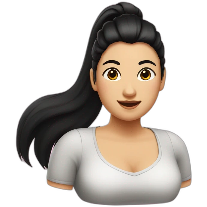 a-fat-woman-with-black-hair,-with-a-ponytail,-happy,-black eyes emoji