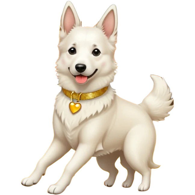 White belgian Shepard with Glitter collar jump in Leaves fall in autumn and Love it emoji