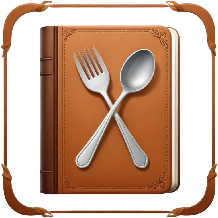 Closed cookbook with a fork and spoon symbol on the cover – collection of recipes emoji