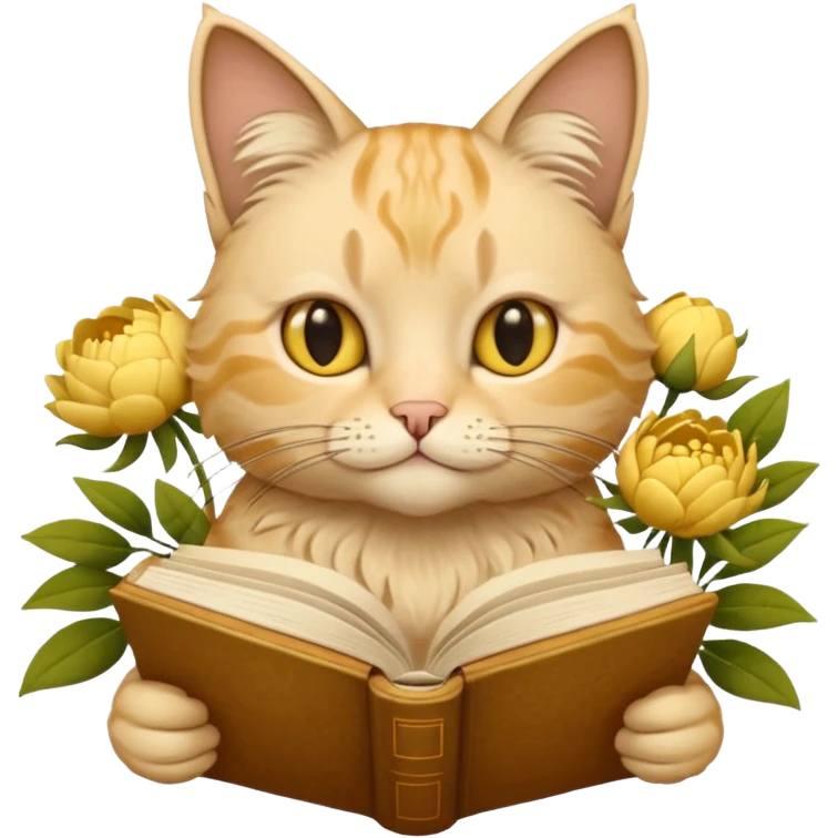 Beige Cat reading book + yellow pion emoji