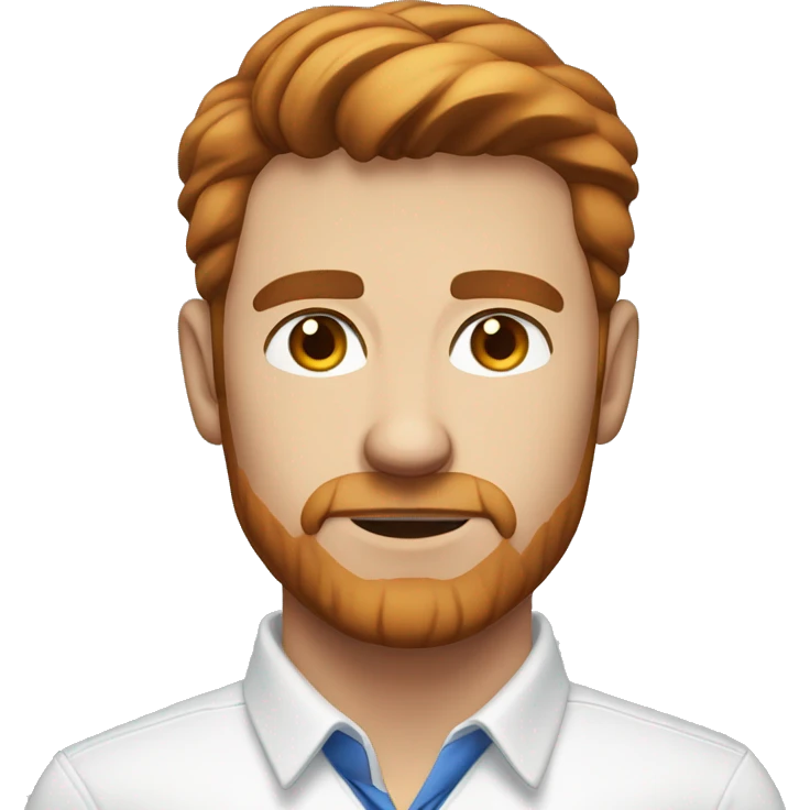 Portrait of an adult guy with brown-red hair, serious, light skin, brown stubble, blue eyes, wearing a white office shirt. emoji