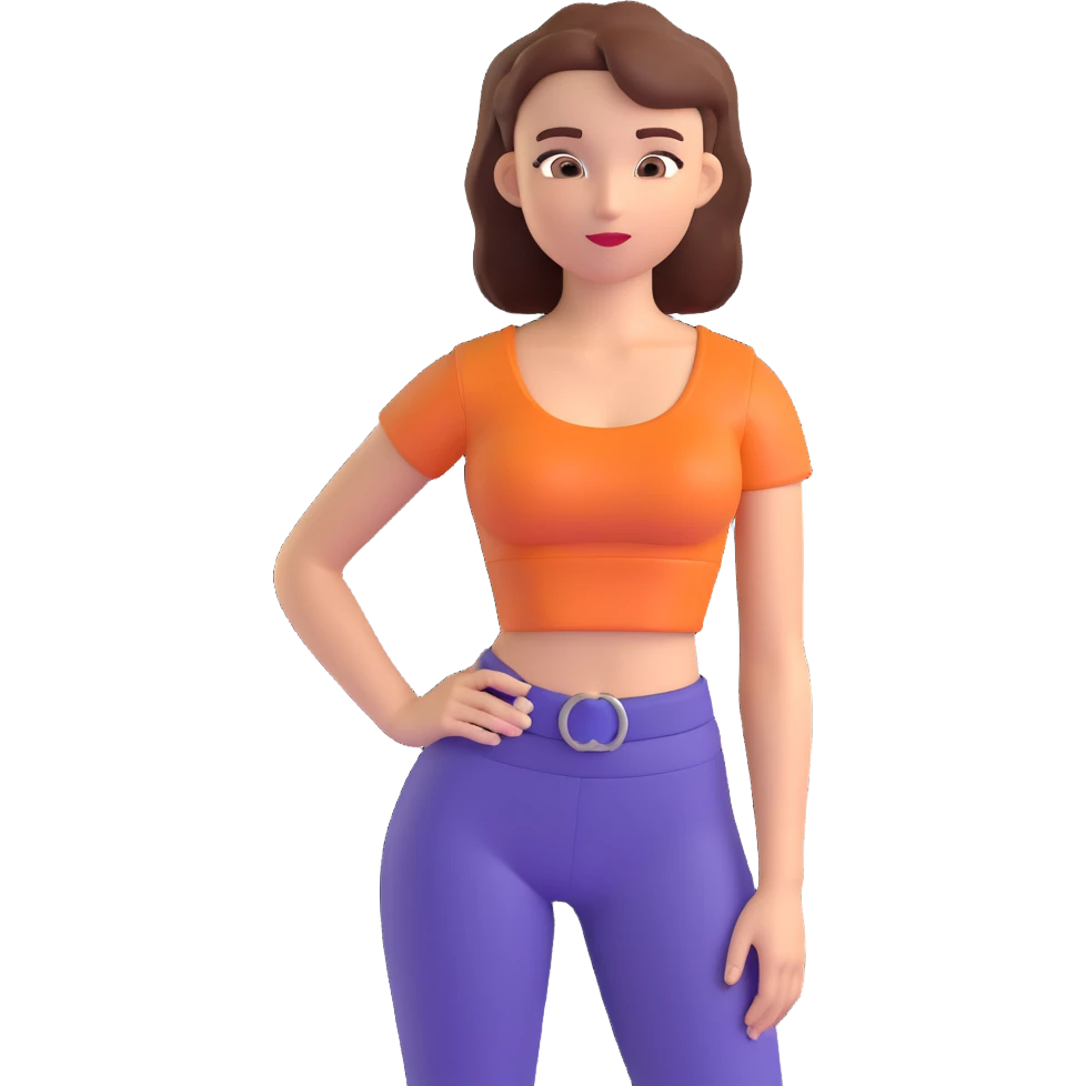 girl with a crop top, hands on hips, confident expression emoji