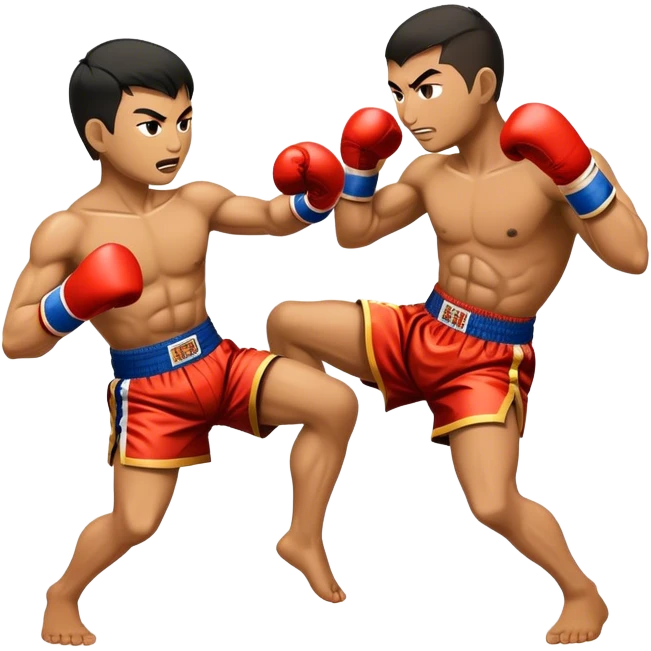 Cinematic Realistic Muay Thai Pop Culture Emoji, depicted with an action-packed portrayal of traditional Thai boxing rendered with bold textures and energetic, dramatic lighting. emoji