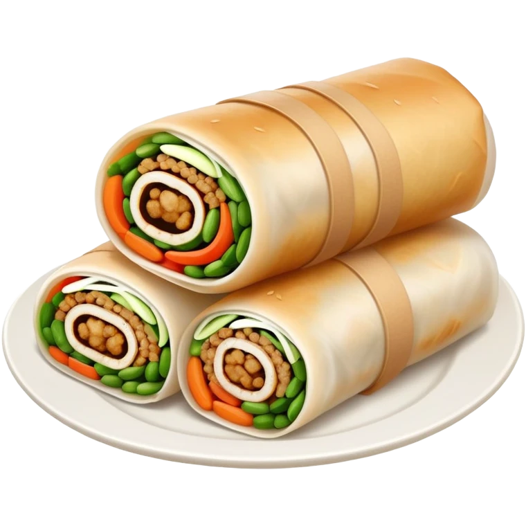 Fujian popiah spring roll with vegetables, simplified emoji style with bold outlines and bright colors, cartoon style thin Chinese wrapped roll emoji