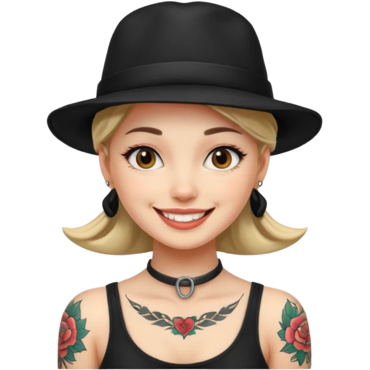tattoo girl on her neck and body with black hat emoji