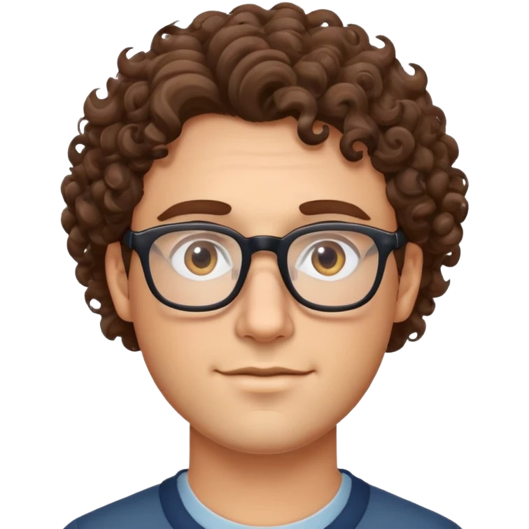 Man with glasses, curly brow hair, white emoji