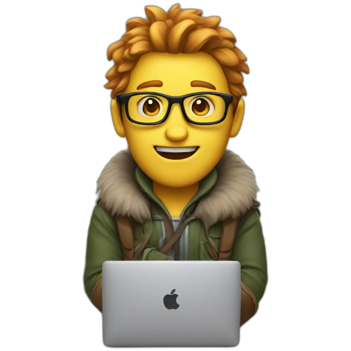 a nerdy wildling with a macbook emoji