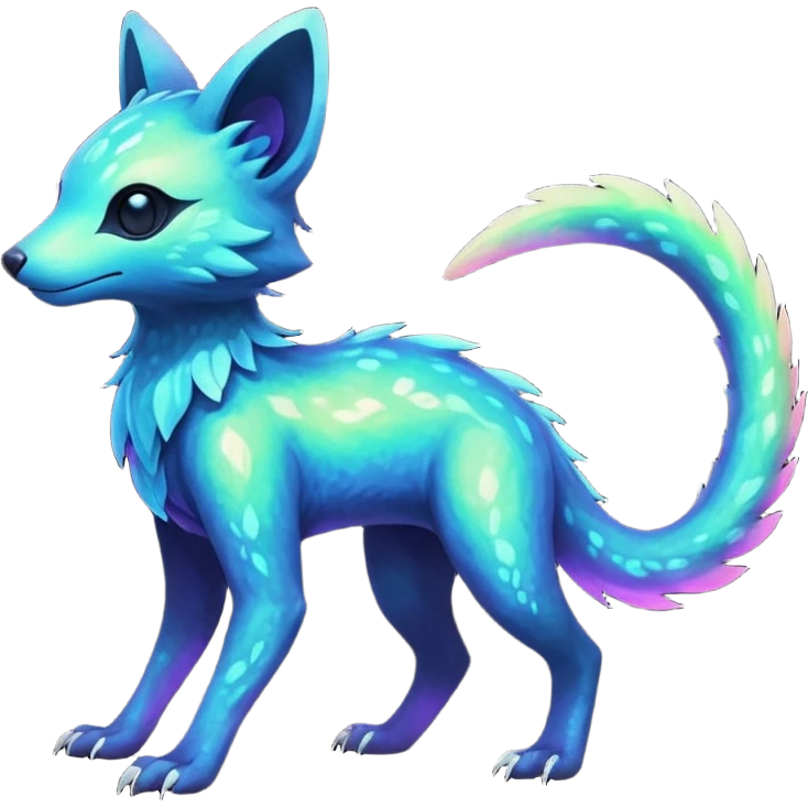 Rare realistic iridescent nebulae shiny sparkly dark-neon glowing bioluminescent edgy badass epic pretty beautiful handsome gorgeous aesthetic colorful vibrant Vernid-Trico-species-Fakemon-creature by LiLaiRa, 4 legs, 1 tail, random markings, (full body) emoji