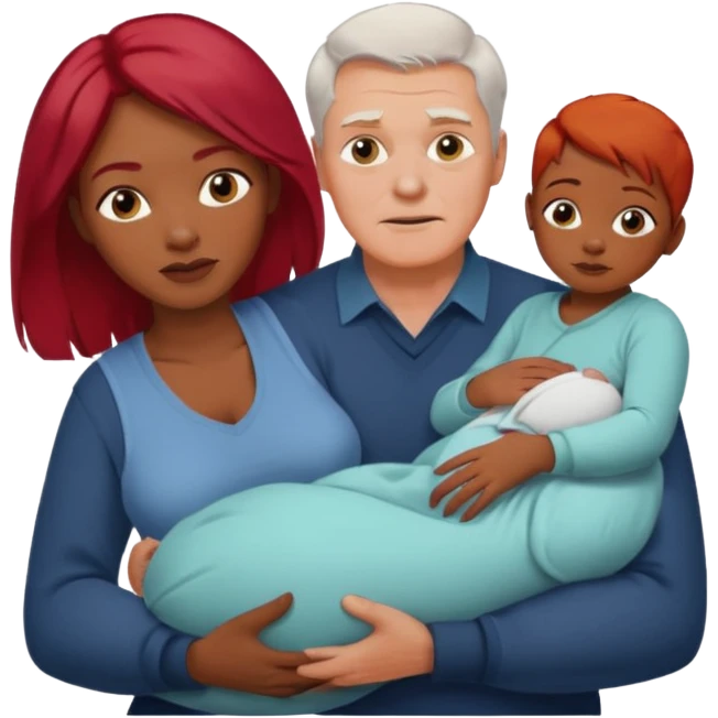 Older white man with red hair younger african women with new baby emoji