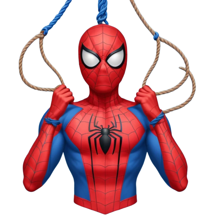 spiderman hanging himself with a noose made of webs by the throat emoji